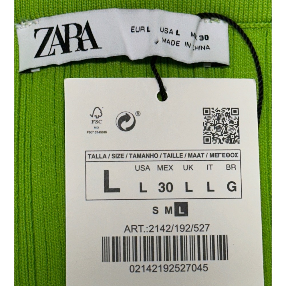 ZARA Ribbed Stretch Knit Flared Women's pants bright/lime green size large NWT - Picture 4 of 8